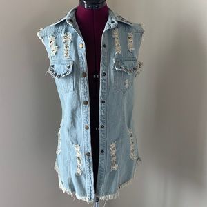 Jean Studded and Frayed Vest